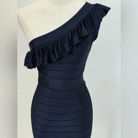 French Connection Navy Blue One-Shoulder Dress Size 2 - Picture 6 of 16